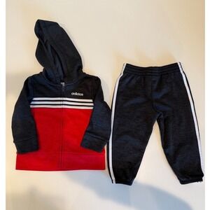 Adidas Baby Boys Hoodie and Joggers 2-piece Tracksuit, 3-Stripes Fleece, Sz 12M